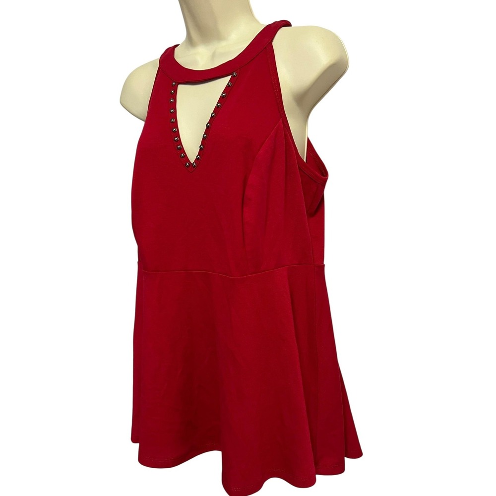 Torrid Top Womens Large 12 Ponte Stud Peplum Sleeveless Flare Cut Out Festival - Picture 6 of 10